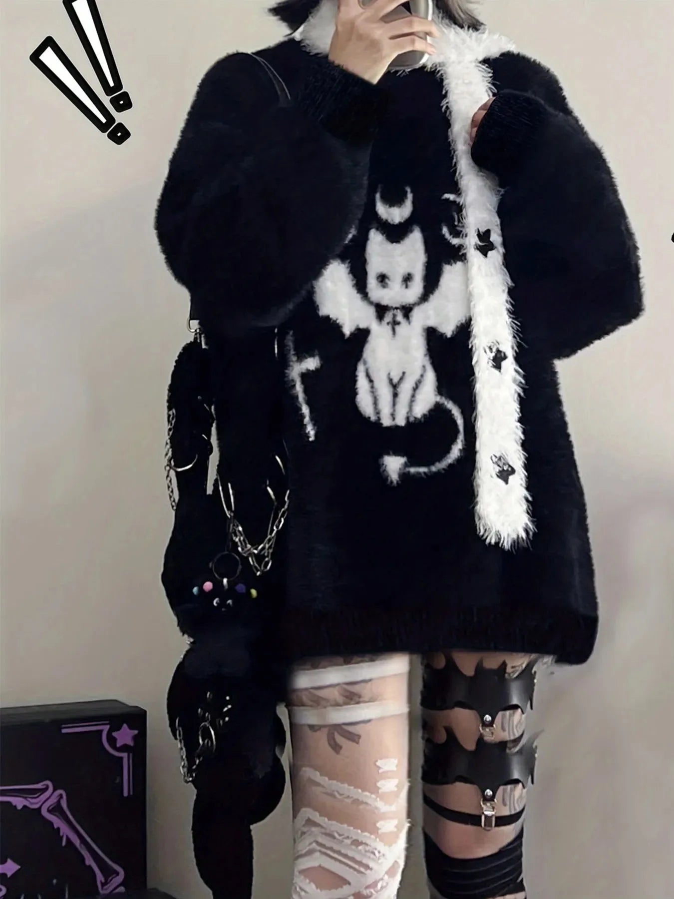Balack Gothic Kitty Kat Sweater