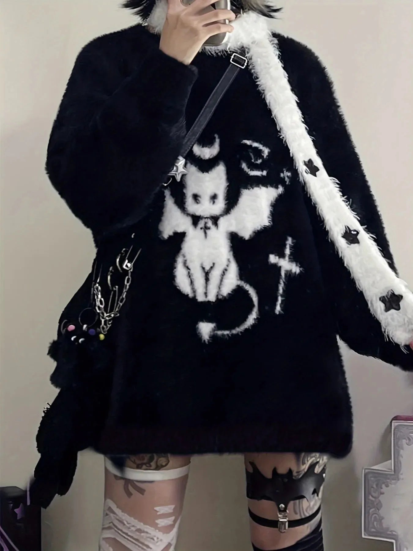 Balack Gothic Kitty Kat Sweater