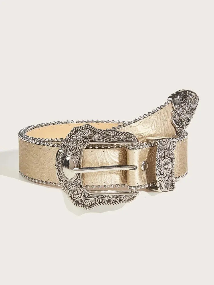 Western Metal Engraved CowBelt