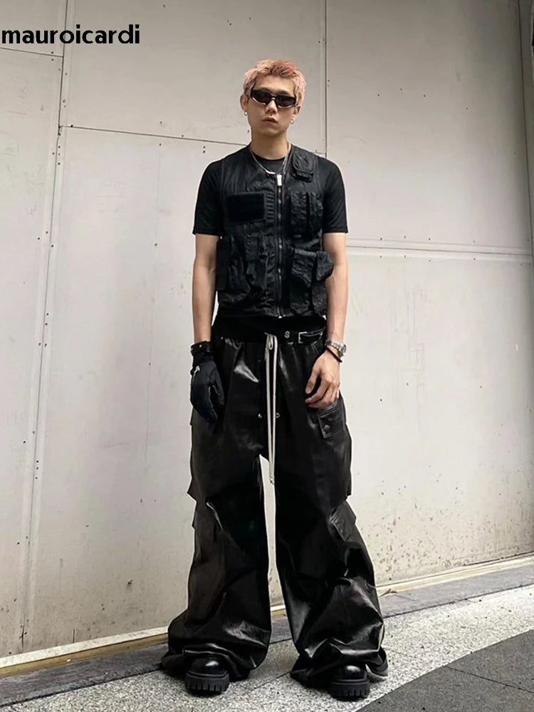 Wide Reflective PU Pants