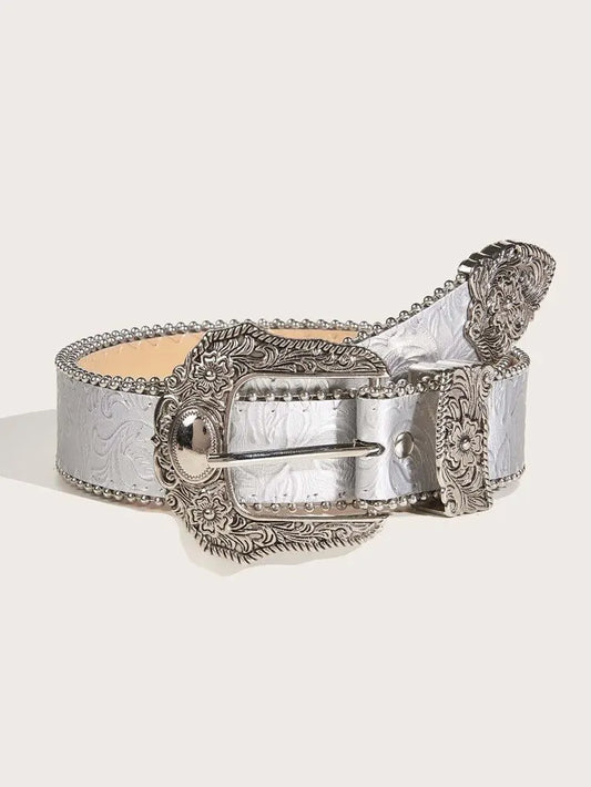 Western Metal Engraved CowBelt