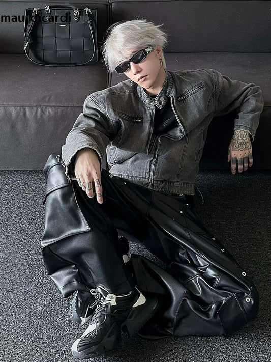 Long Loose Shiny Rivet Trousers
