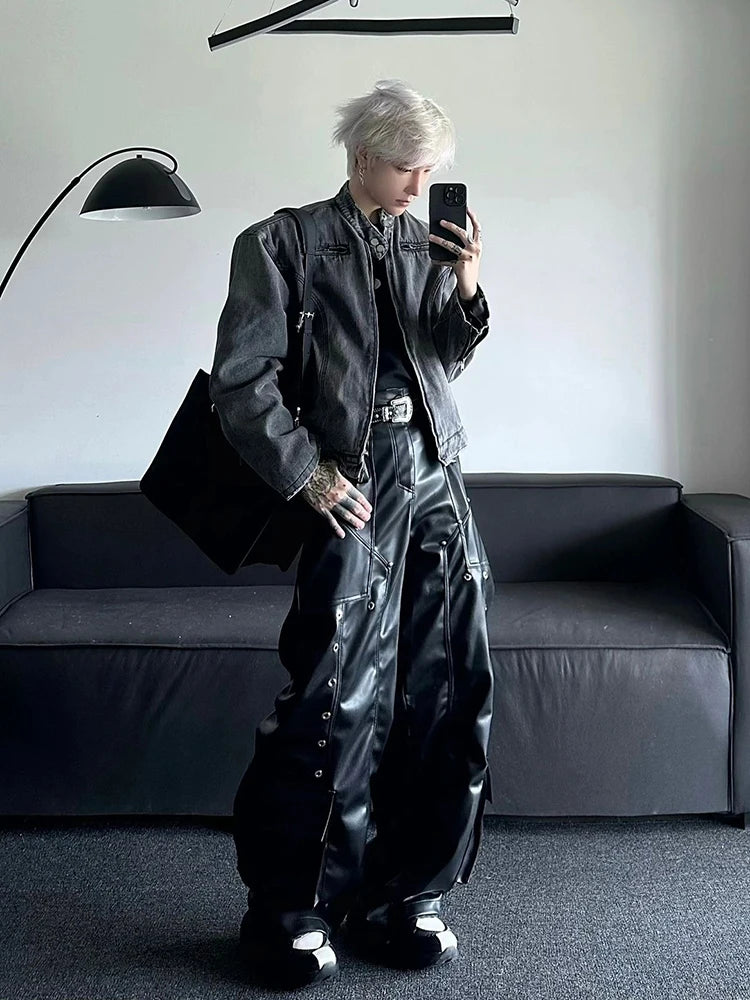 Long Loose Shiny Rivet Trousers