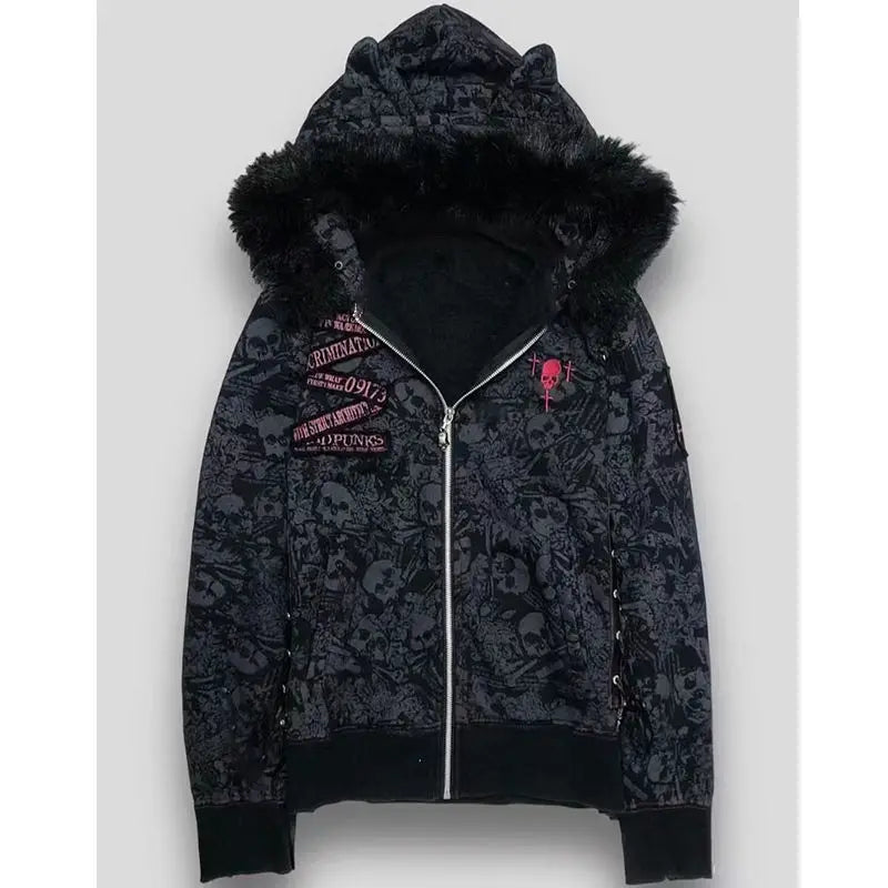 Goth Grunge Fur Patchwork Jacket