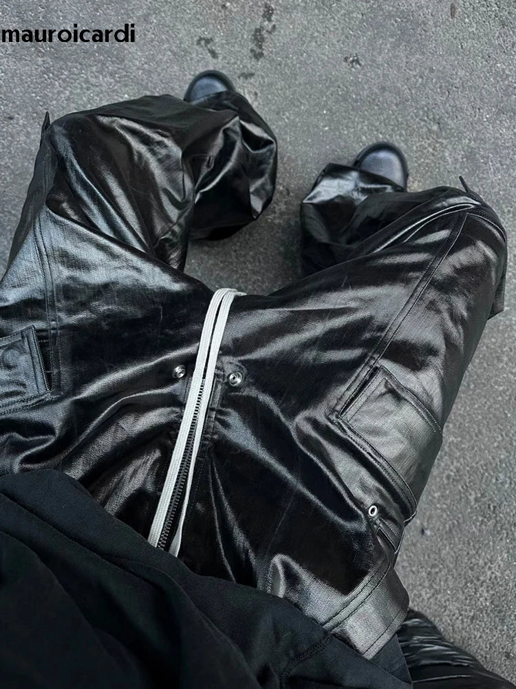 Wide Reflective PU Pants