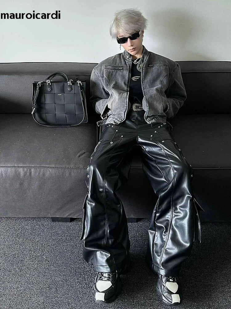 Long Loose Shiny Rivet Trousers