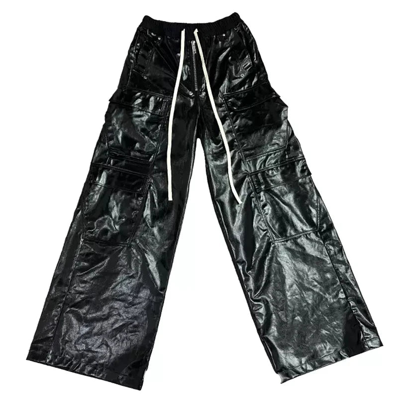 Wide Reflective PU Pants