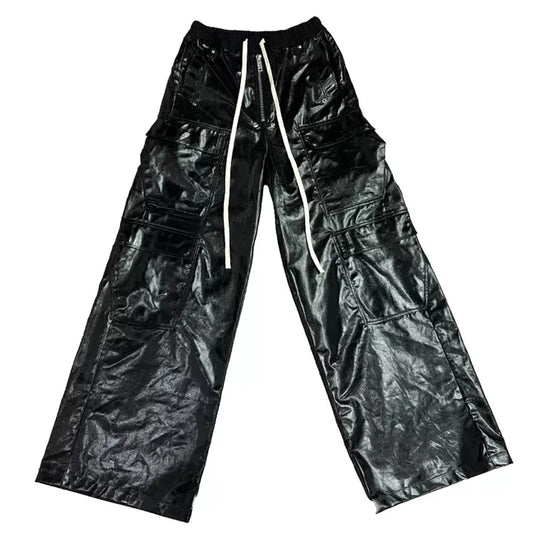 Wide Reflective PU Pants