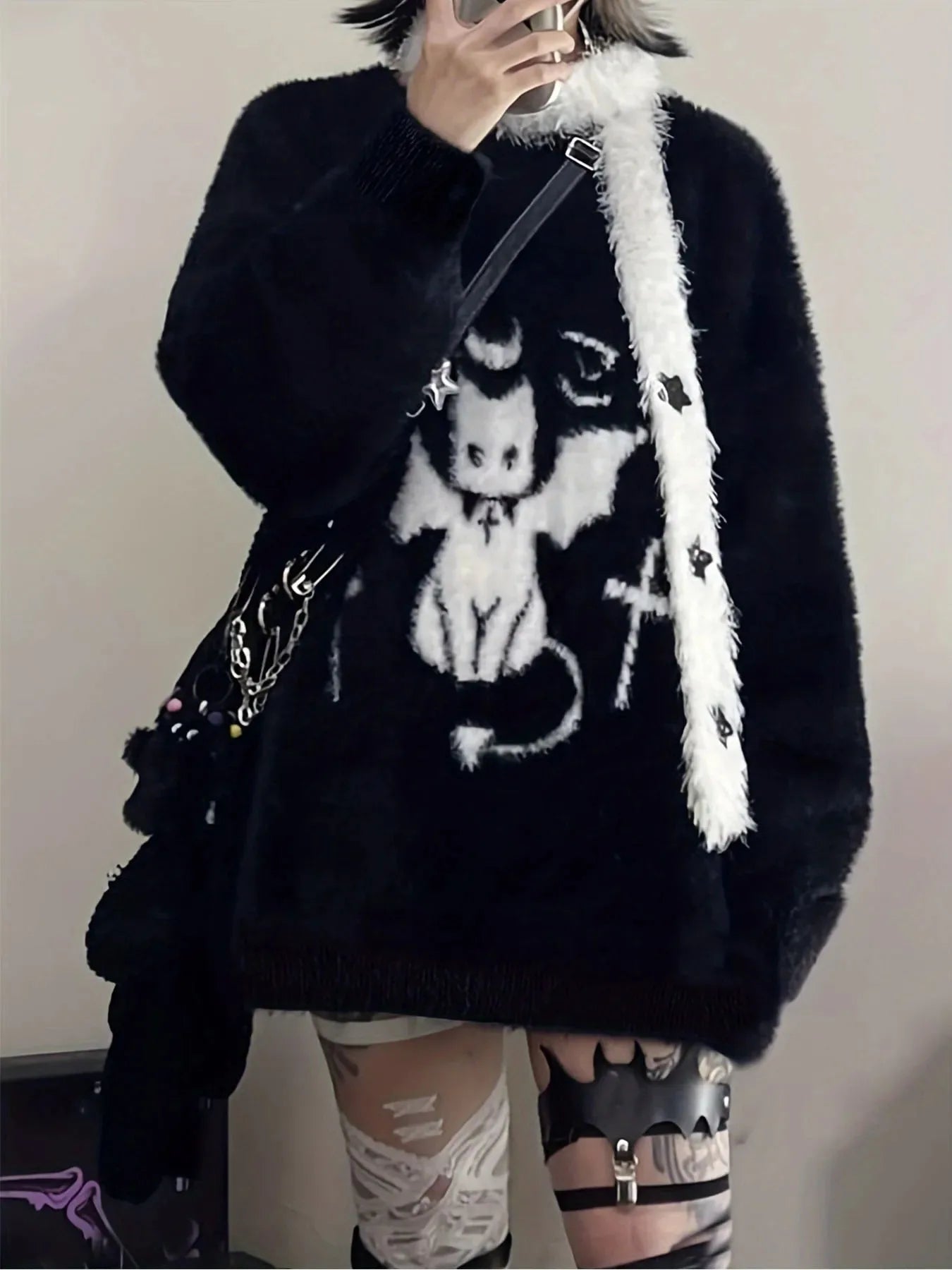 Balack Gothic Kitty Kat Sweater