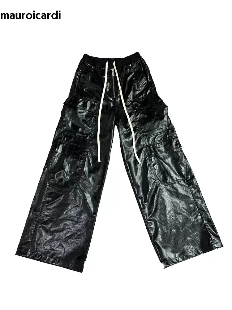 Wide Reflective PU Pants