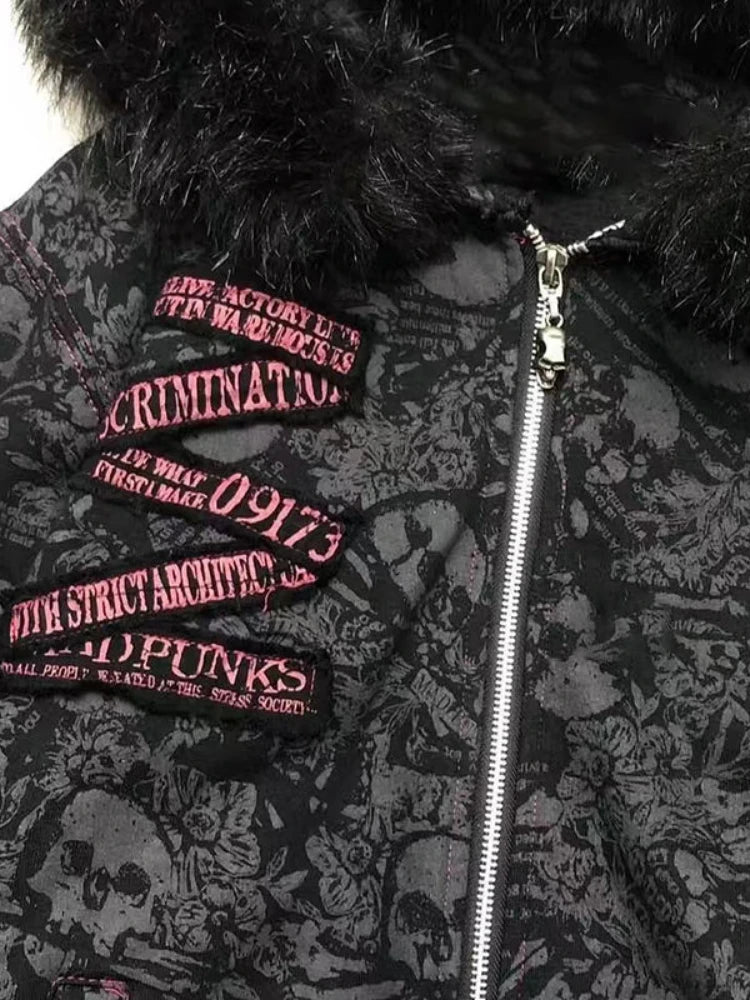 Goth Grunge Fur Patchwork Jacket