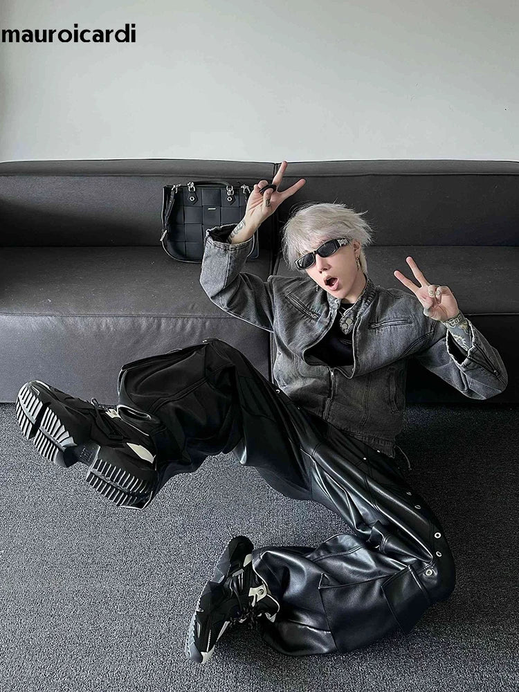 Long Loose Shiny Rivet Trousers