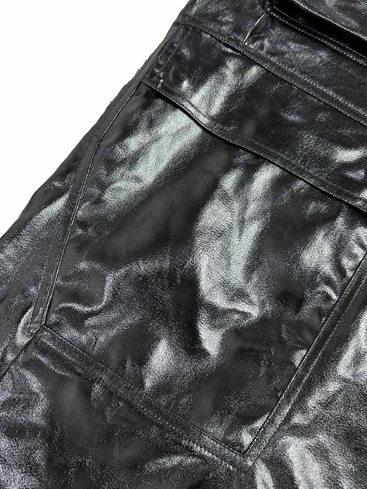 Wide Reflective PU Pants