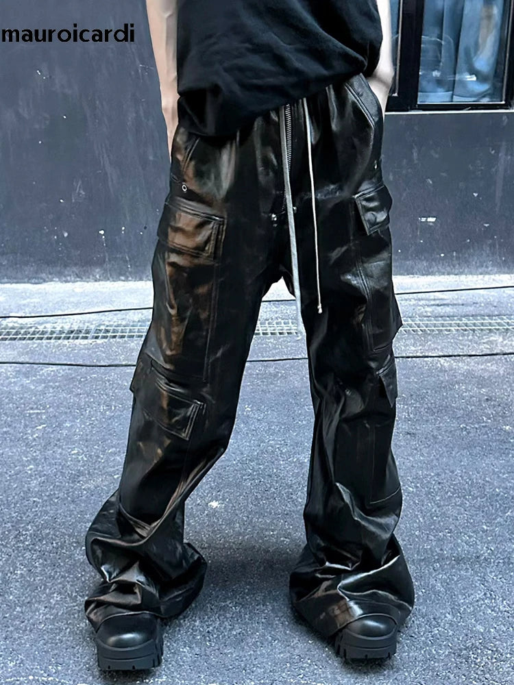 Wide Reflective PU Pants