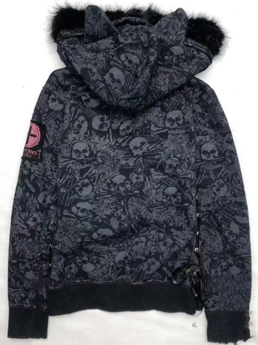 Goth Grunge Fur Patchwork Jacket