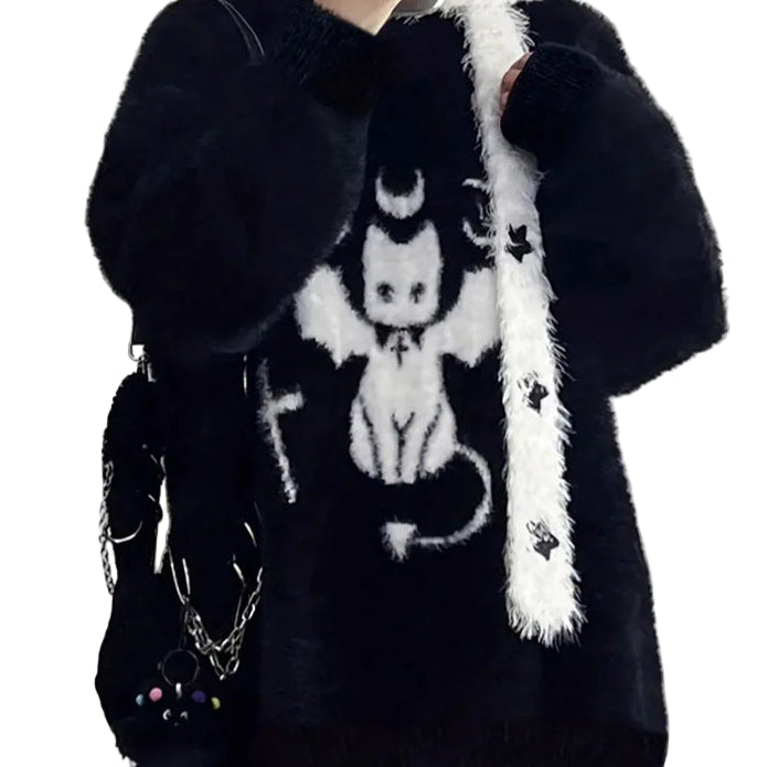 Balack Gothic Kitty Kat Sweater