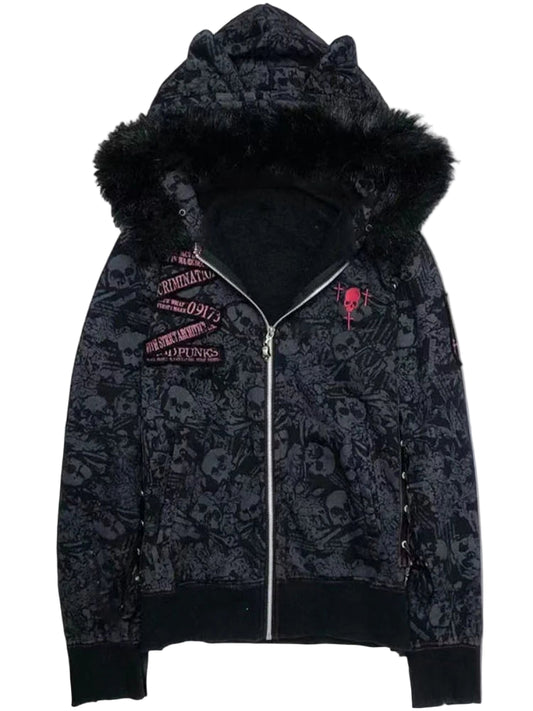Goth Grunge Fur Patchwork Jacket
