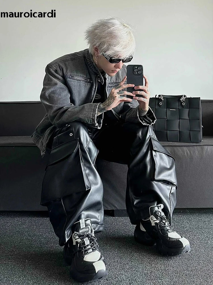 Long Loose Shiny Rivet Trousers